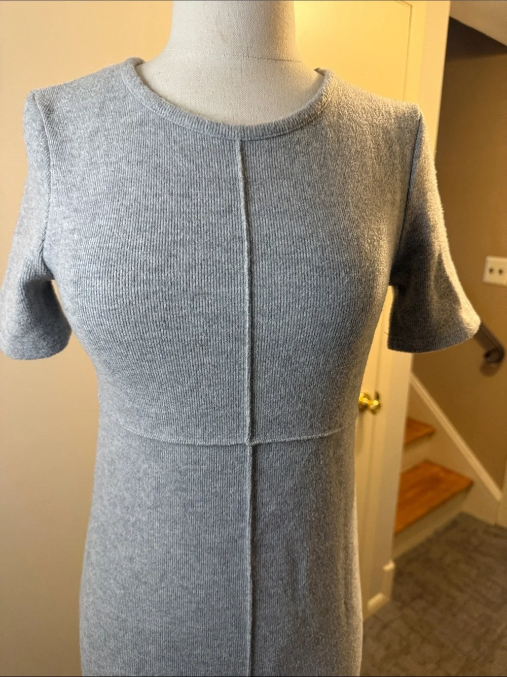 Zara Light Gray Knit Short-Sleeve Shift Dress
